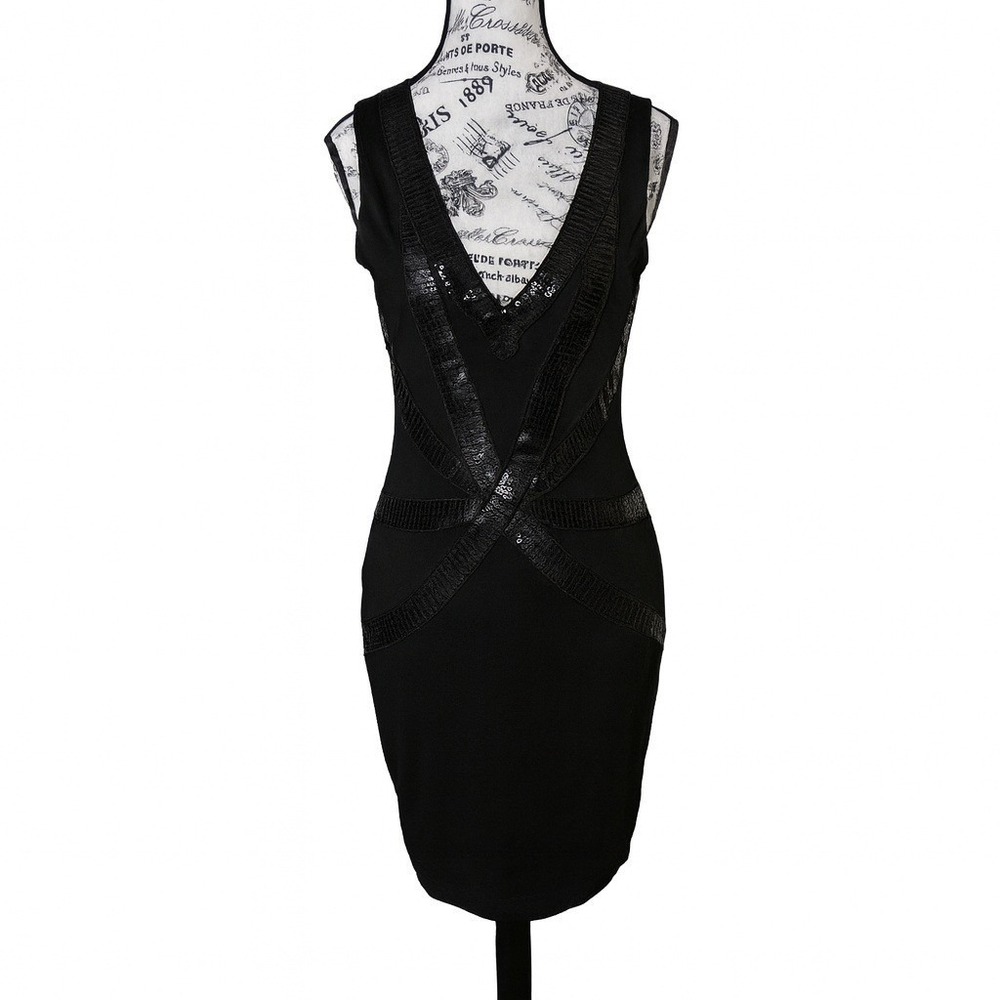 Allen‎ Schwartz Prive NWT Black Sequin Plunge Bodycon Mini Dress Size M